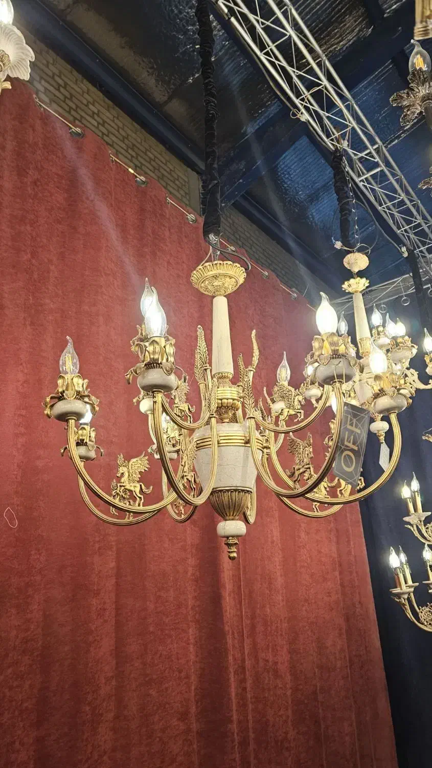 لوستر برنز با تلفیق سنگ طبیعی سبز|لوستر و چراغ آویز|تهران, پارک شهر|دیوار