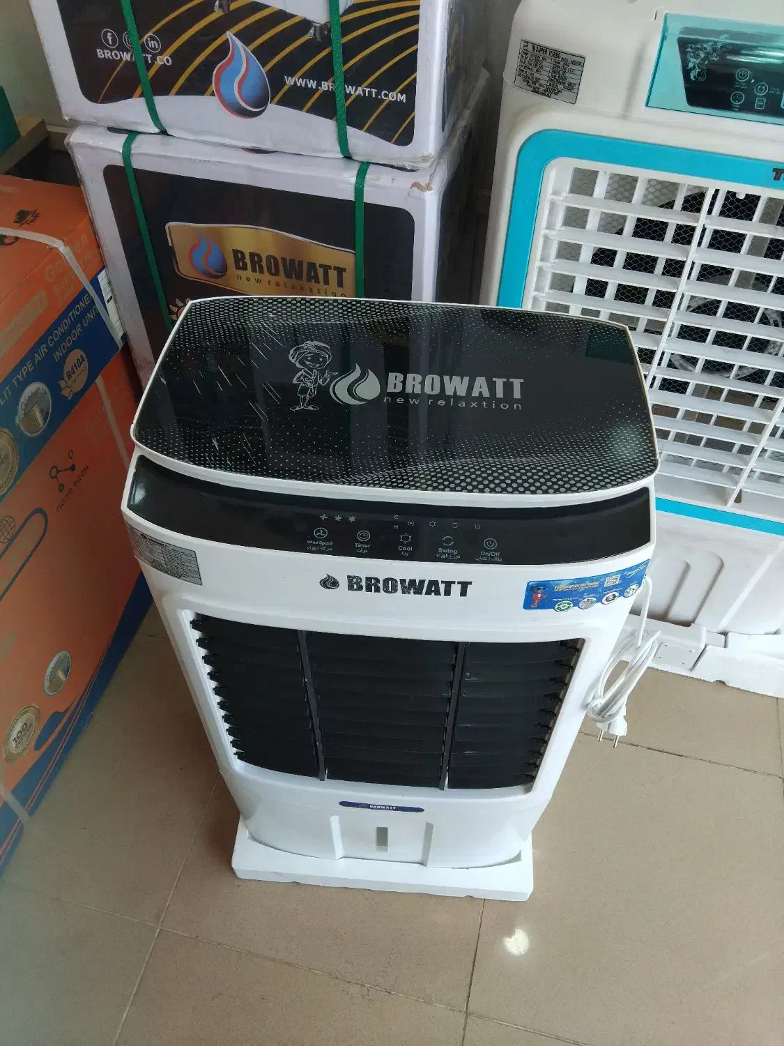 کولر پرتابل برووات ، کنترل دار و پنل تمام تاچ|کولر آبی|میانه, |دیوار