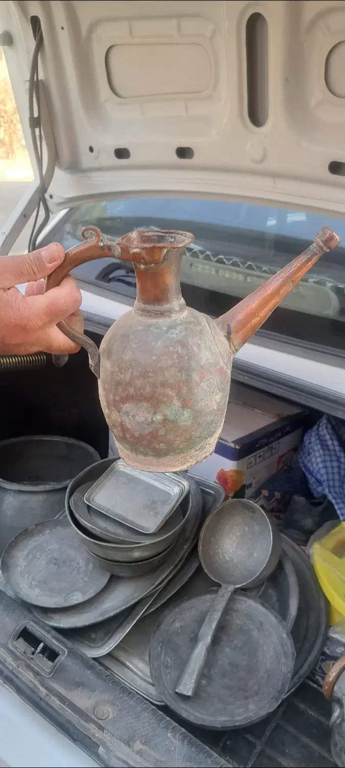 ظروف مسی قاجار|کلکسیون اشیاء عتیقه|پیشوا, |دیوار