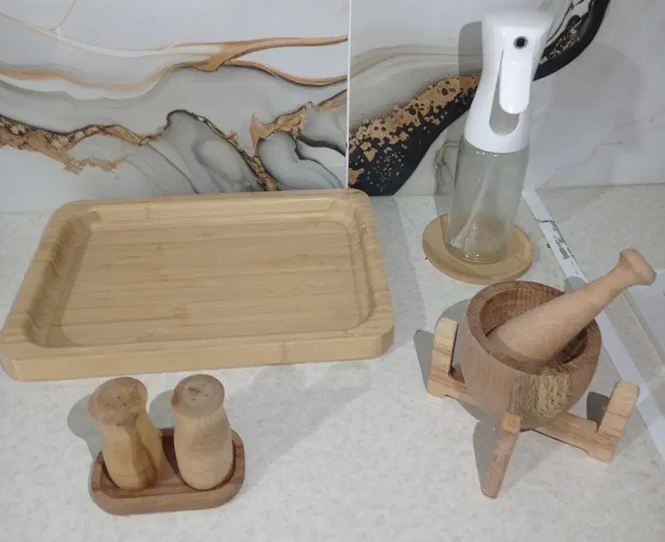 بانکه استند هاون نمک پاش سینی چوب روغن ریز بامبو|ظروف سرو و پذیرایی|شیراز, مسلم|دیوار