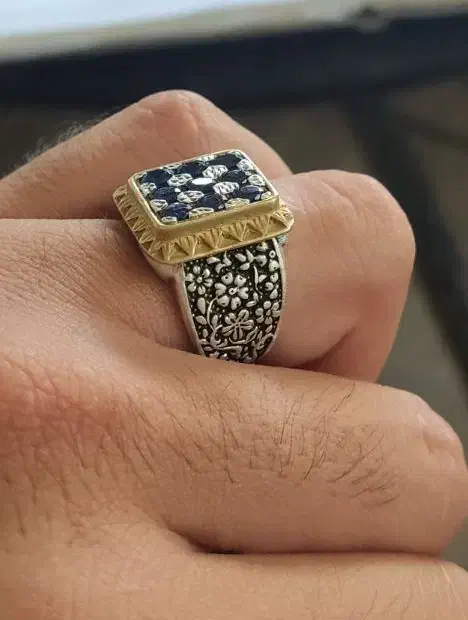 انگشتر نقره 925 نگین یاقوت کبود|جواهرات|خورموج, |دیوار