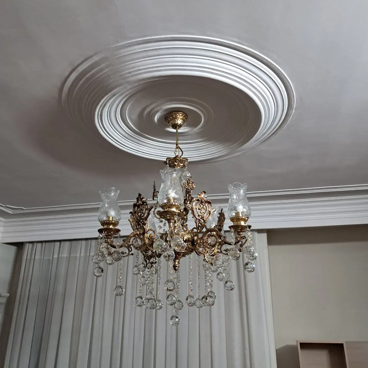 لوستر برنجی ۵ شاخه|لوستر و چراغ آویز|قزوین, |دیوار