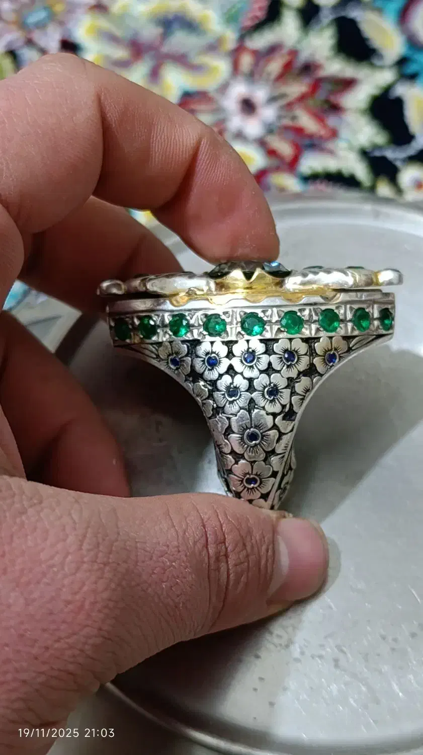 انگشتر نقره فول قلم 106گرم زمرد طلا موزنایت یاقوت|جواهرات|اصفهان, کساره|دیوار