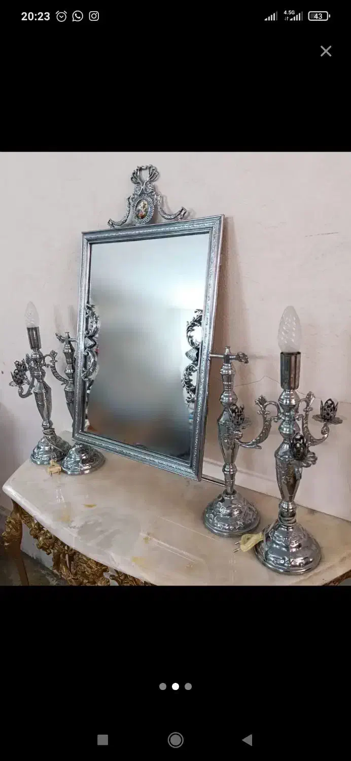 ایینه و شمعدون جهیزیه|کلکسیون اشیاء عتیقه|اصفهان, حسینآباد|دیوار