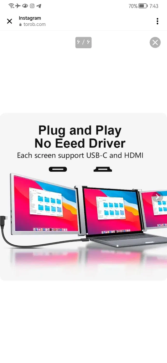 مانیتور سه گانه قابل حمل ۱۴ اینچ تاشو|قطعات و لوازم جانبی رایانه|تهران, شهرک چیتگر|دیوار