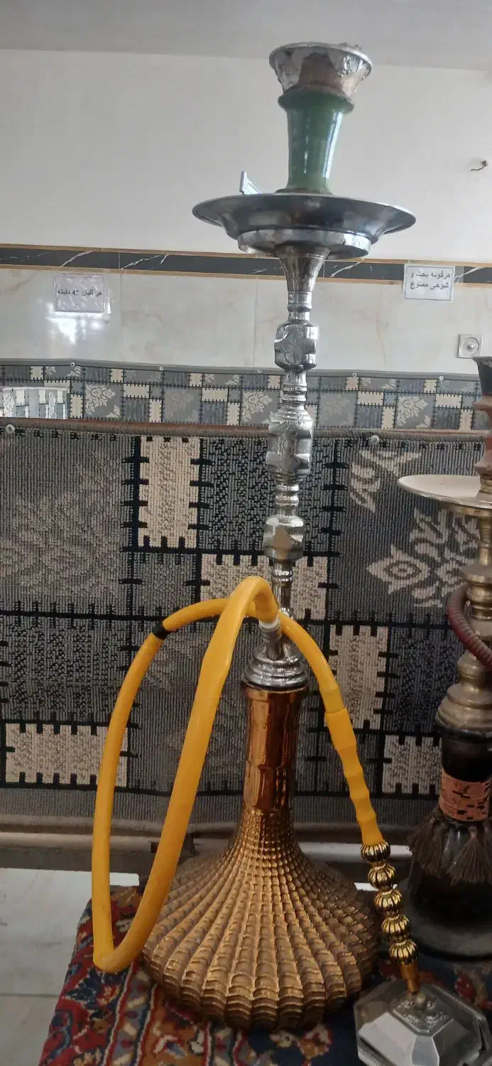 قلیان برنجی آبکاری شده قلم کاری شده خاص|صنایع دستی و سایر لوازم تزئینی|مهربان, |دیوار