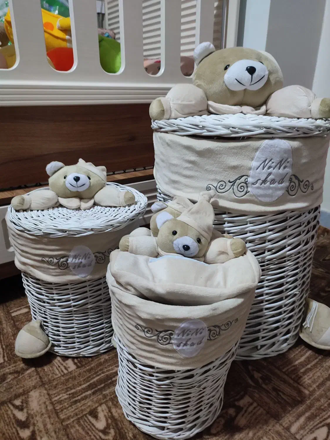 ست سبد حصیری و آباژور و ساعت خرسی|اسباب و اثاث بچه|گلستان (تهران), |دیوار