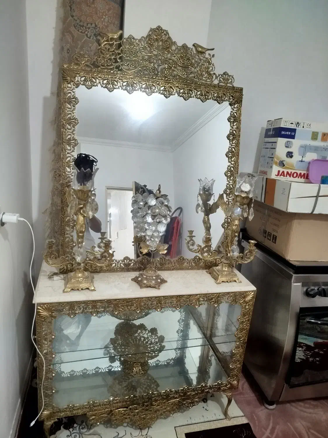 آینه شمعدان برنج|بوفه، ویترین، کنسول|بوشهر, |دیوار