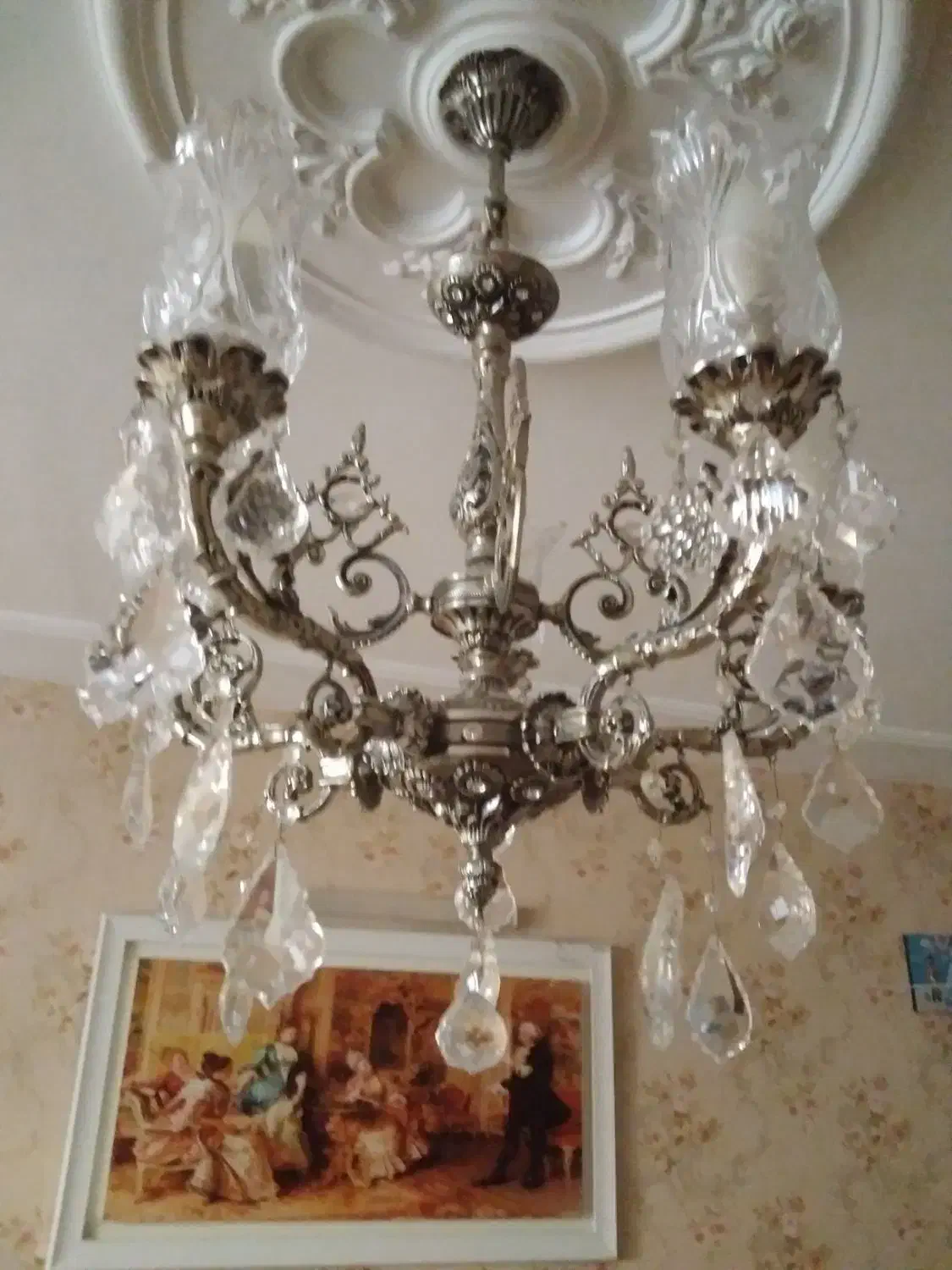 لوستر برنز ۵ شاخه کریستال|لوستر و چراغ آویز|کرج, دهقان ویلا|دیوار