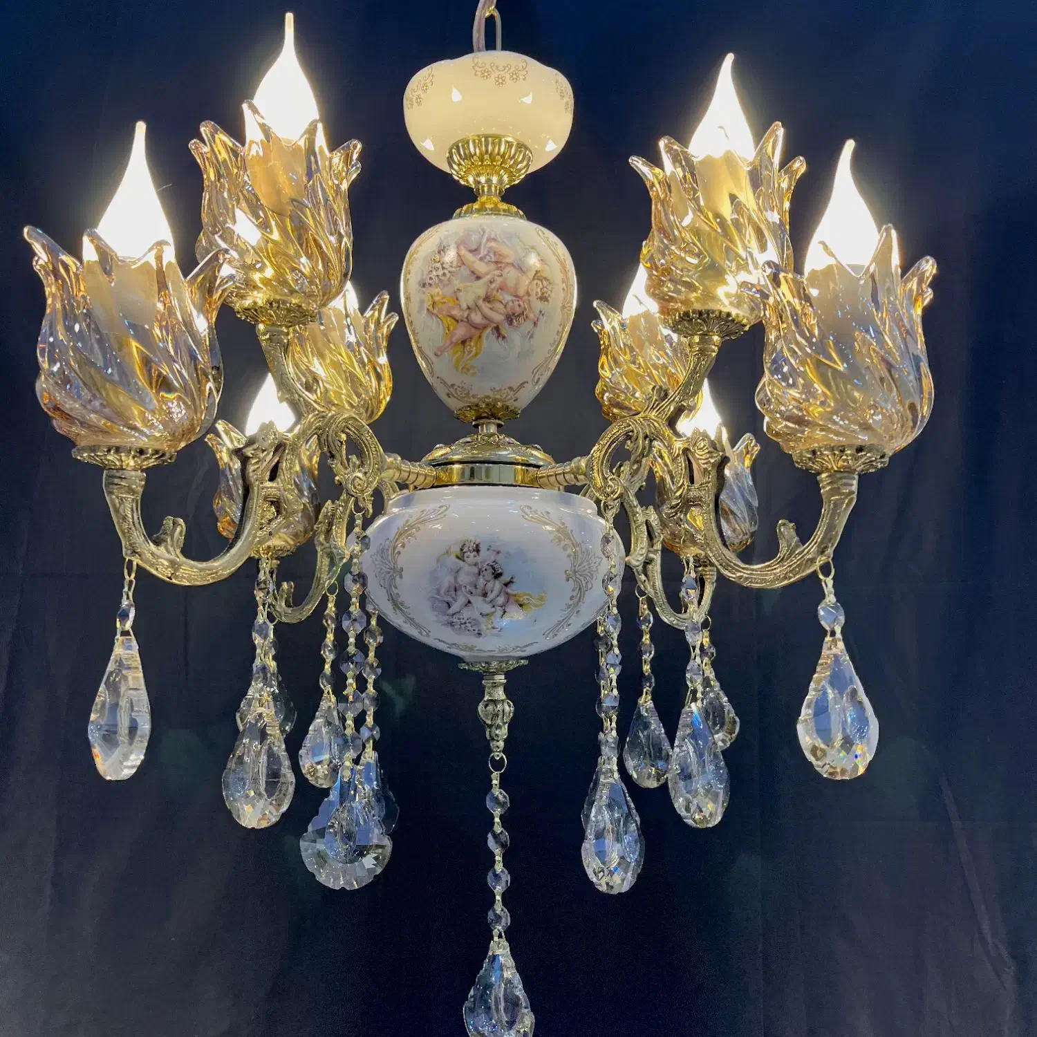 لوسترلایت آذر ۱+۱+۶ سرامیکی و برنجی سرپیچed131|لوستر و چراغ آویز|تهران, نعمتآباد|دیوار