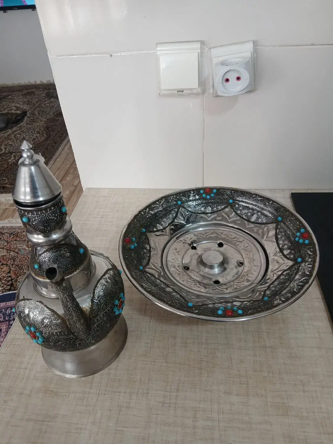 آفتابه لنگ دکوری خیلی زیبا شیک آنتیک نگین ها کاری|کلکسیون اشیاء عتیقه|پرند, فاز ۵|دیوار