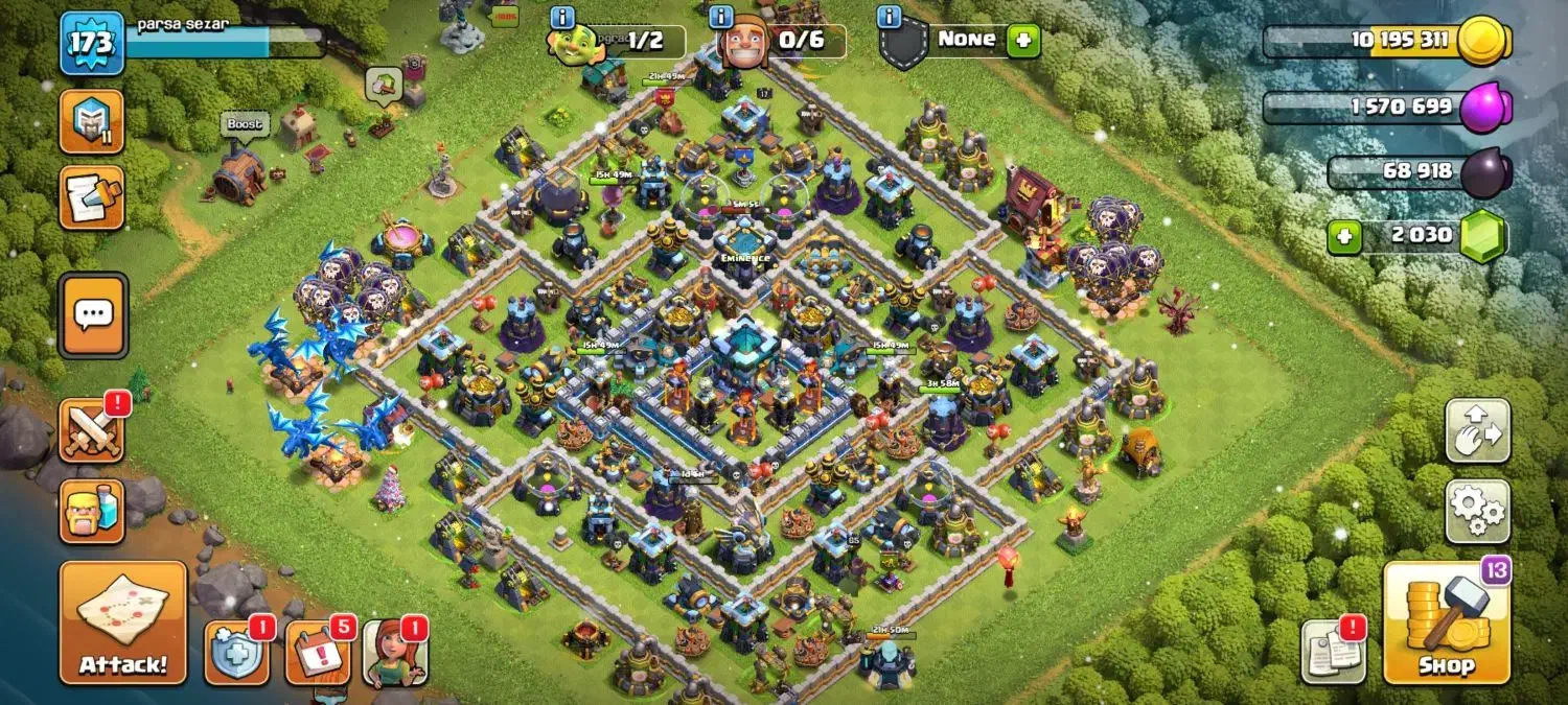 اکانت کلش او کلنز لول ۱۷۳ تاون هال ۱۳ مکس|کنسول، بازی ویدئویی و آنلاین|آمل, |دیوار