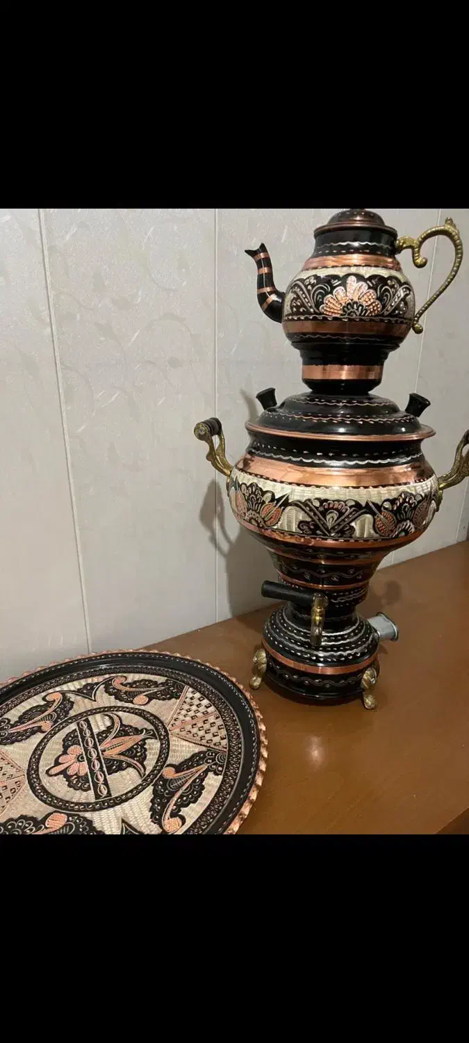 سماور کامل مس قلم کاری|سماور، چایساز، قهوهساز|بندر گناوه, |دیوار