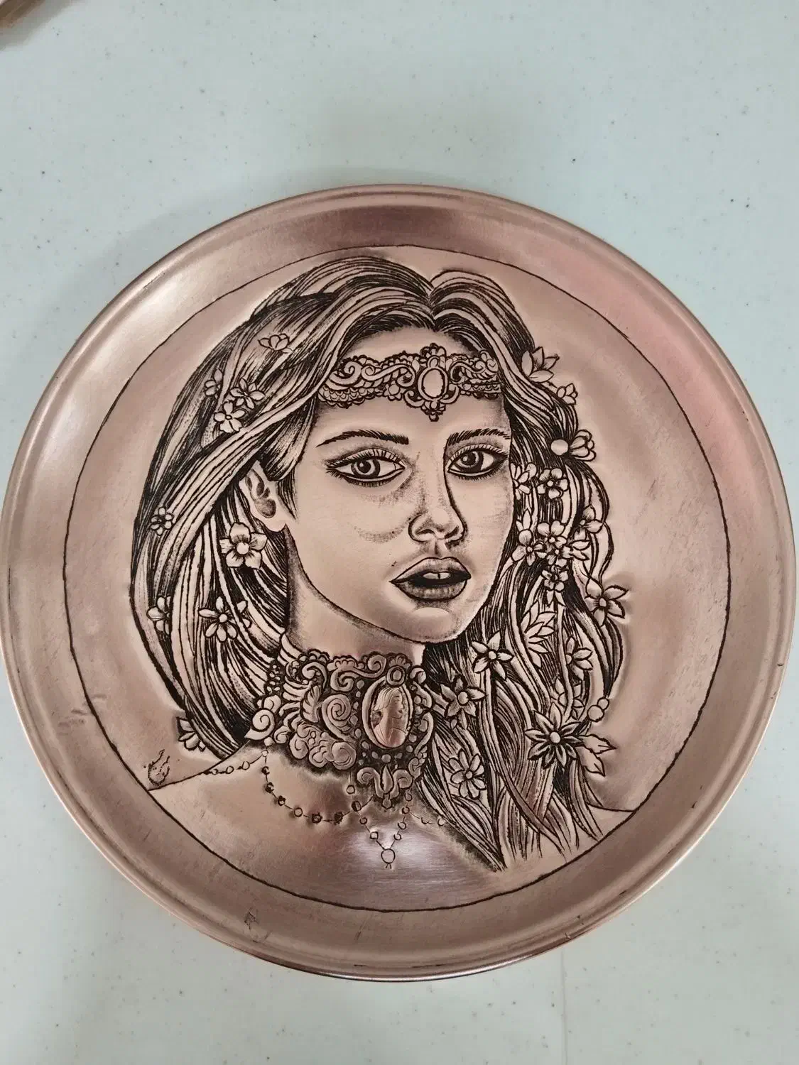 سینی مس قلمزنی|صنایع دستی و سایر لوازم تزئینی|یزد, |دیوار