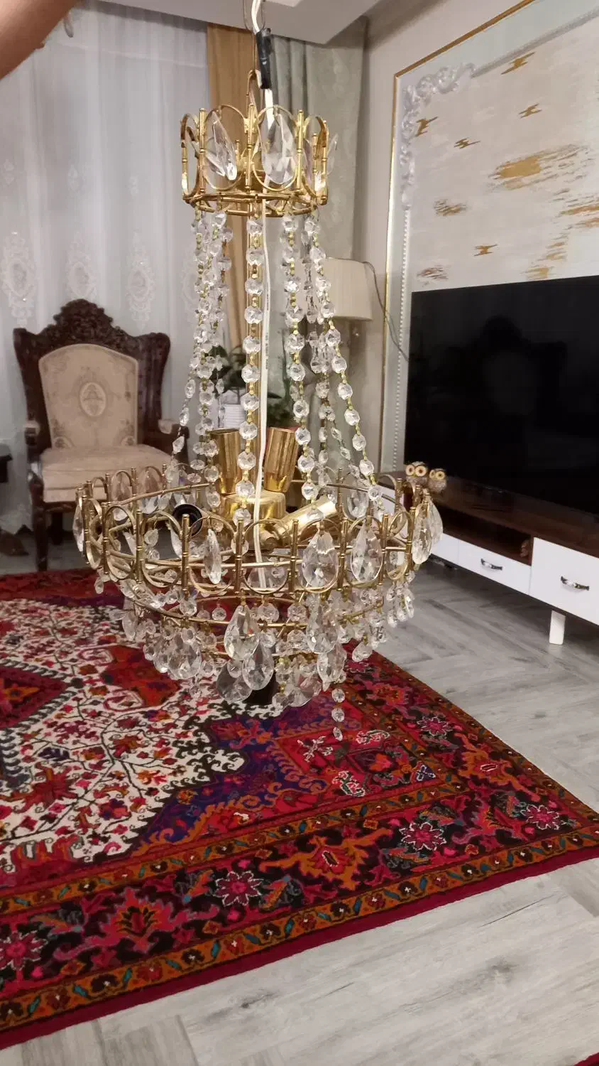 لوستر طلایی ۵ شعله سالم|لوستر و چراغ آویز|تبریز, |دیوار