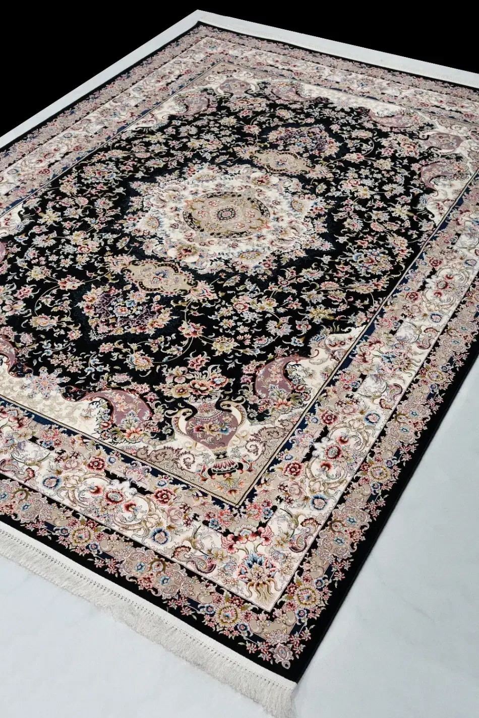 فرش 1200 شانه طرح خطیبی رنگ سرمه ای تراکم 3600|فرش|آران و بیدگل, |دیوار