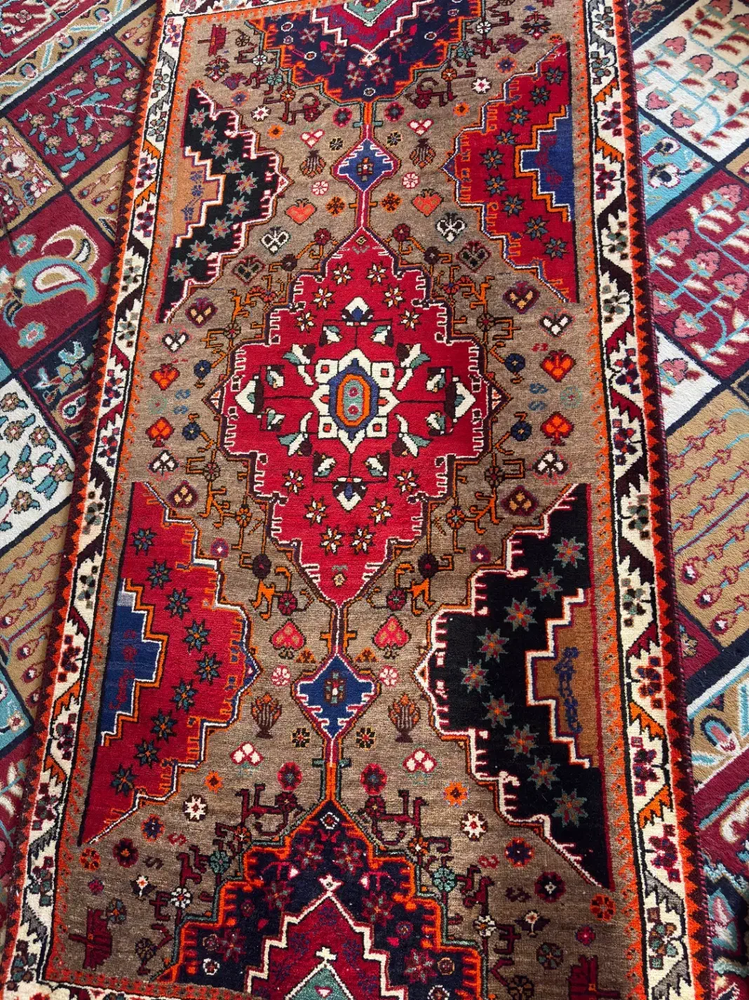 قالیچه دستباف قدیمی نو نو|فرش|شیراز, تاچارا|دیوار