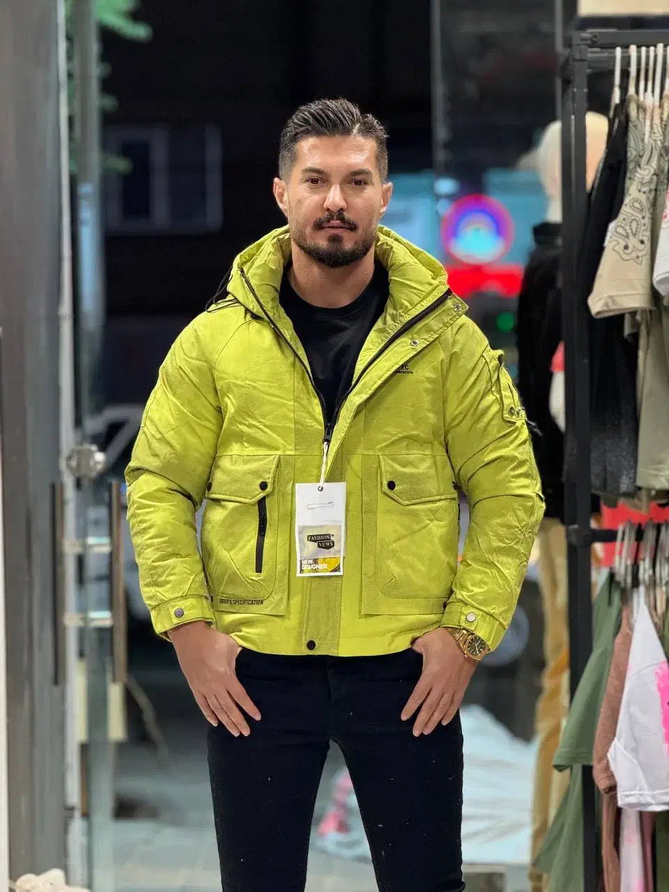 کاپشن وارداتی باکسی رنگ فسفری داخل پر(شوک پلاس)|لباس|تبریز, |دیوار