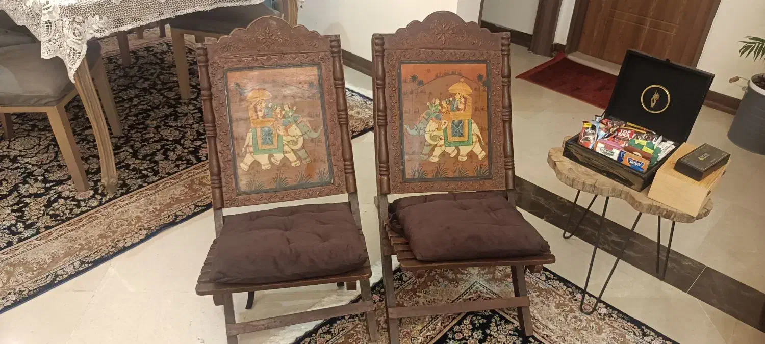 صندلی عتیقه (جفت) بیش از ۱۰۰ سال قدمت هندی|کلکسیون اشیاء عتیقه|تهران, نظامی گنجوی (توانیر)|دیوار