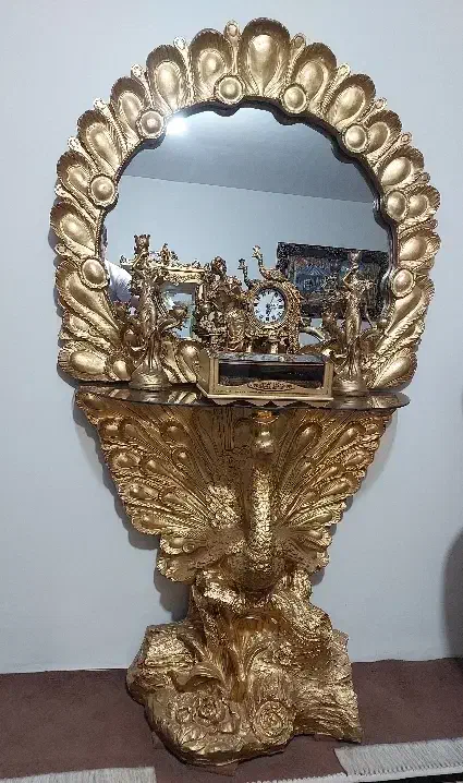 مجسمه طاووس آینه وشمعدان وساعت وجا قرآن ست|صنایع دستی و سایر لوازم تزئینی|پاکدشت, پاکدشت (مامازند)|دیوار