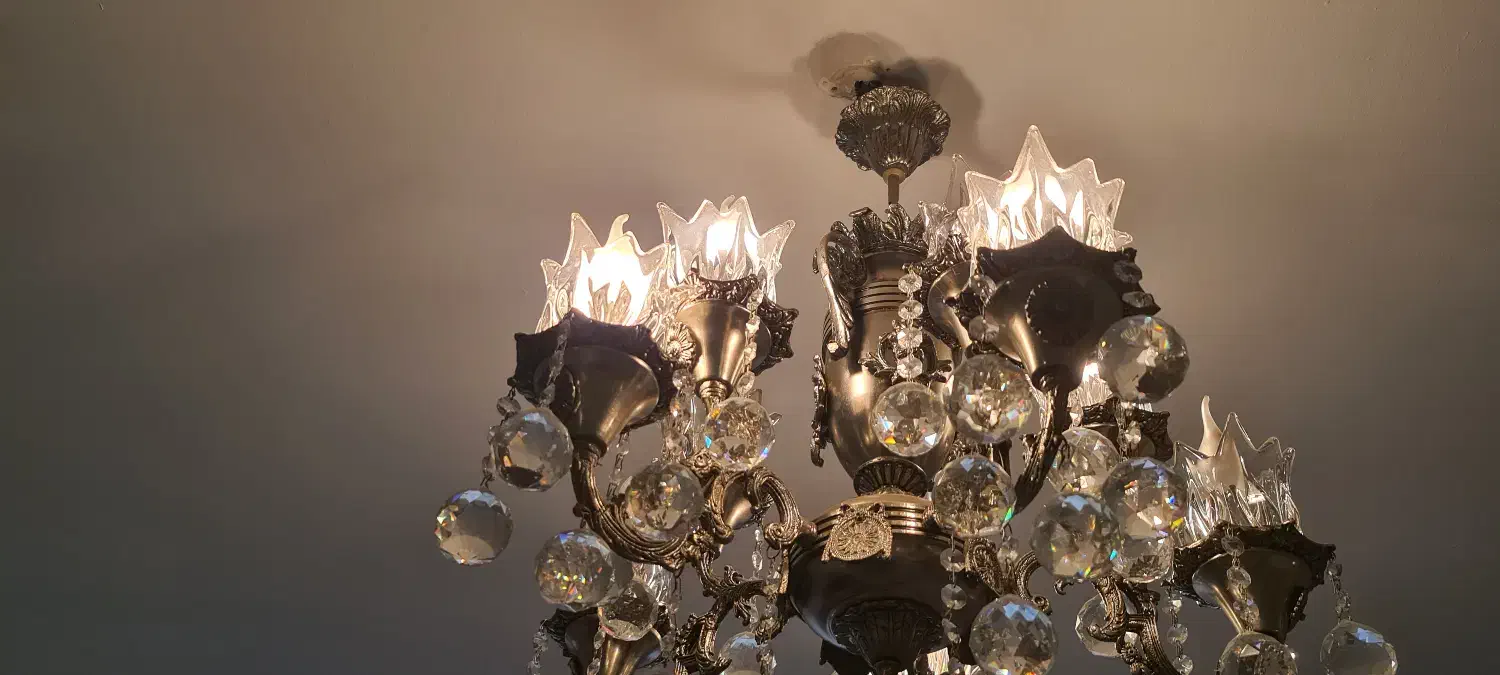 لوستر کریستالی کلاسیک برنزی ۱۰شاخه شاه عباسی|لوستر و چراغ آویز|مشهد, کوشش|دیوار