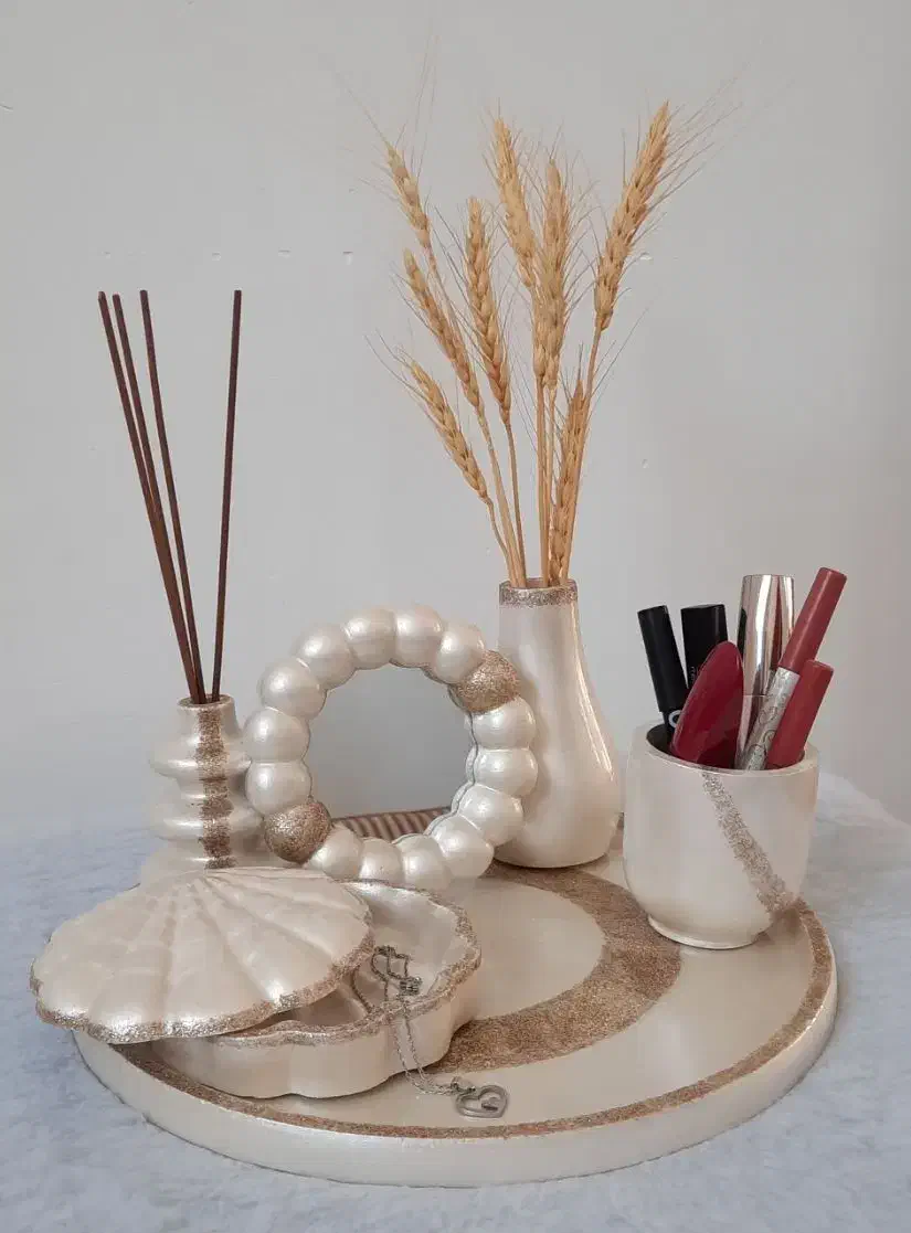 ست دکوری آرایشی صدفی طلایی|مجسمه، تندیس، ماکت|یزد, |دیوار