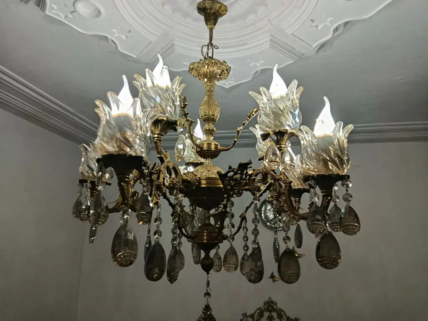 لوستر برنز پنج شاخه ده شعله قیمت 8میلیون|لوستر و چراغ آویز|زنجان, |دیوار