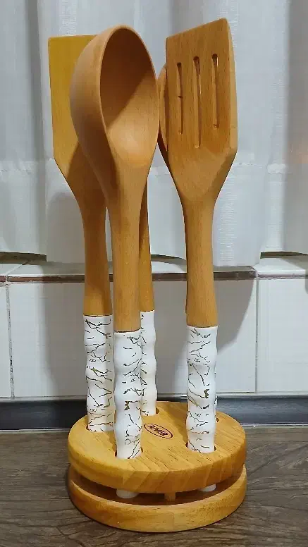 کفگیر و ملاقه چوبی دسته سرامیک|ظروف سرو و پذیرایی|بیلوار, |دیوار