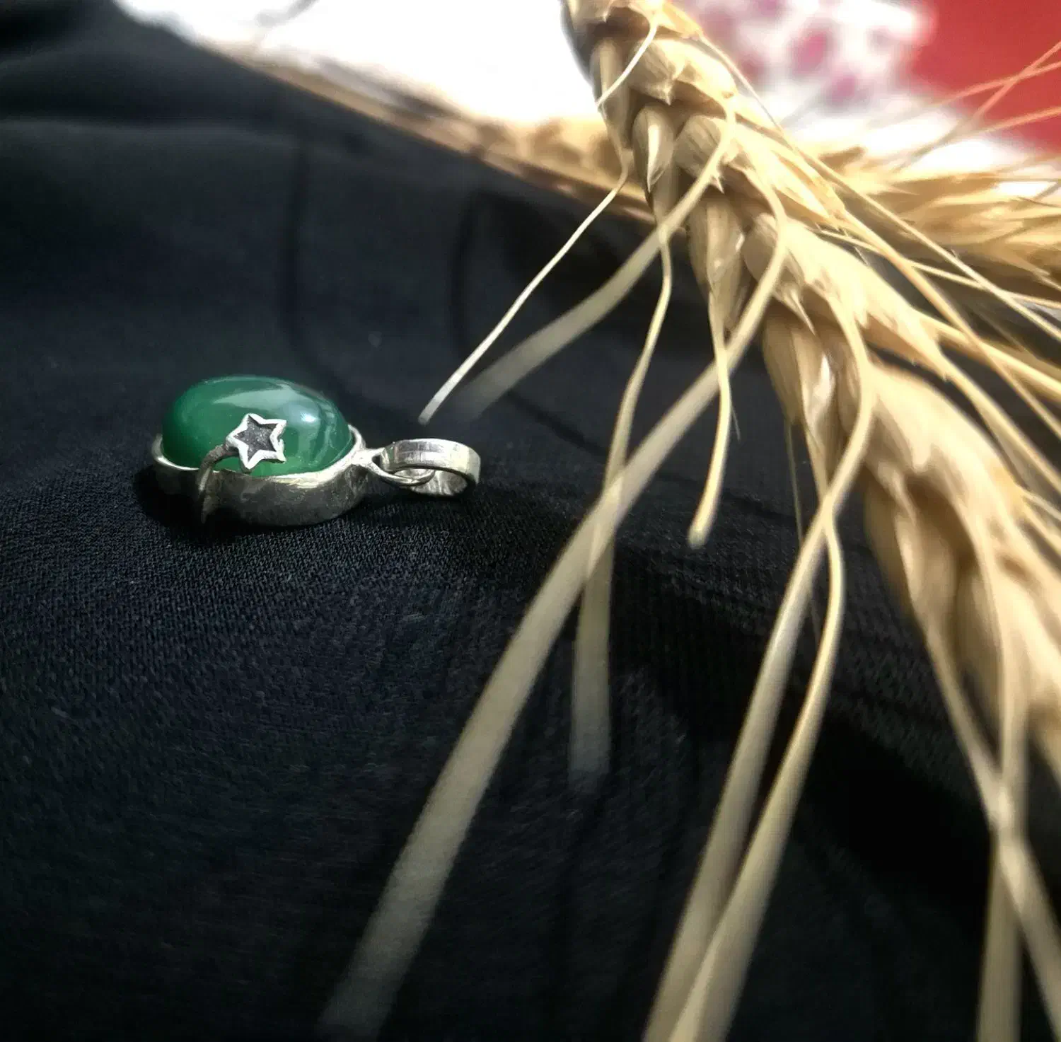 پلاک نقره عیار ۹۲۵ با سنگ عقیق سبز|جواهرات|کرمانشاه, |دیوار