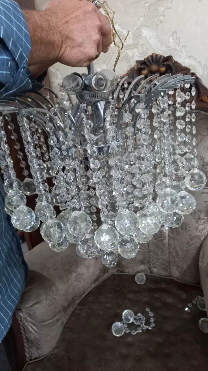 لوستر شش  (۶ لامپ) بزرگ کریستال استیل|لوستر و چراغ آویز|اصفهان, جامی|دیوار