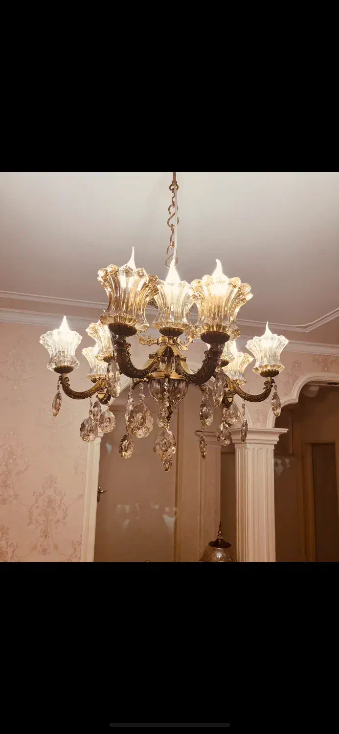 لوستر برنز نه شاخه|لوستر و چراغ آویز|تبریز, |دیوار