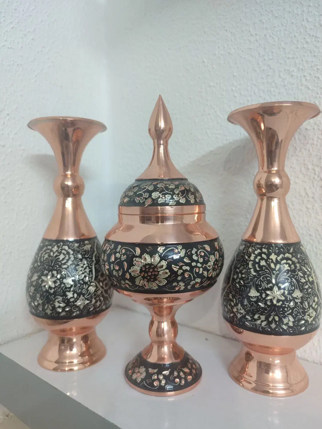 ست 3 تکه گلدان و شکلات خوری الماس تراش نقره|صنایع دستی و سایر لوازم تزئینی|حبیب آباد, |دیوار