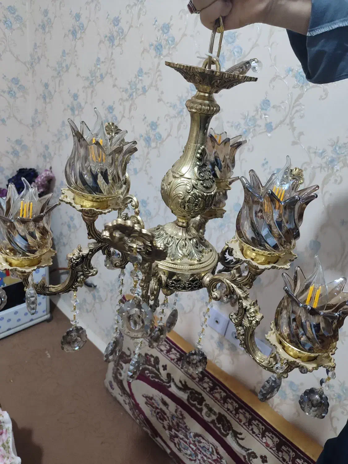 لوستر سه شاخه برنجی نو و۶شعله تمیز|لوستر و چراغ آویز|مشهد, هنرور|دیوار