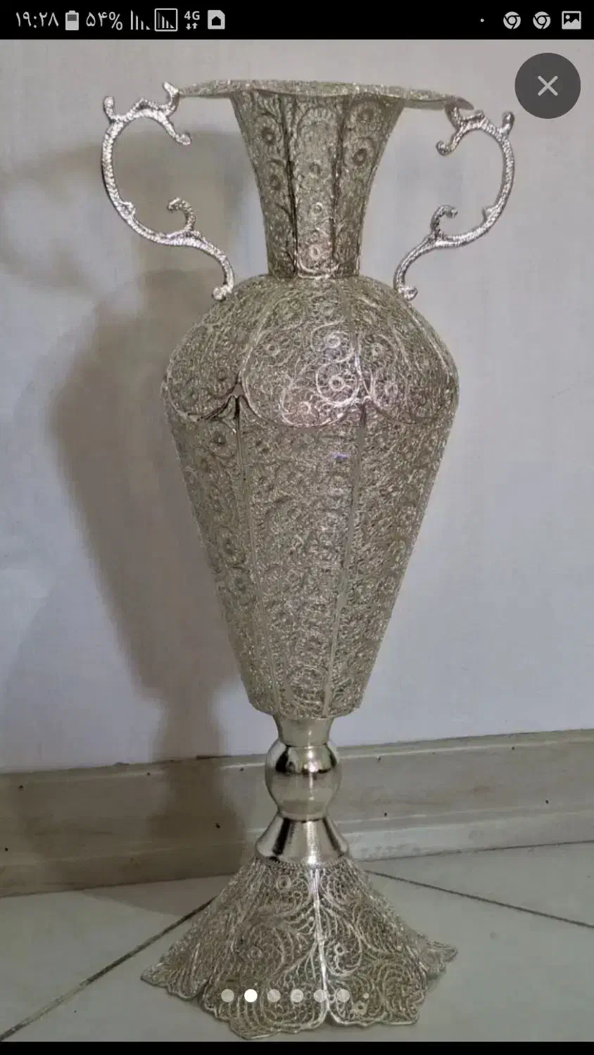 گلدان مسی آبکاری نقره|صنایع دستی و سایر لوازم تزئینی|ملایر, |دیوار