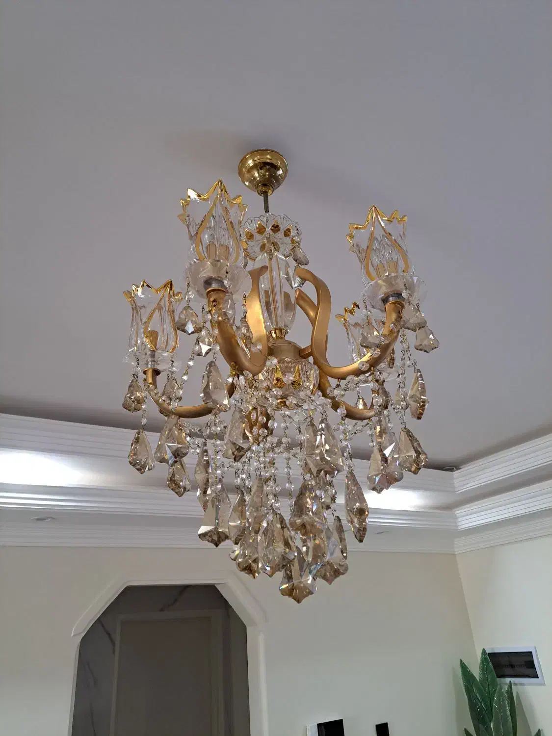 دو عدد لوستر ۵ شاخه تمام کریستال و پرده دو مکانیزم|لوستر و چراغ آویز|ری, فیروزآبادی|دیوار