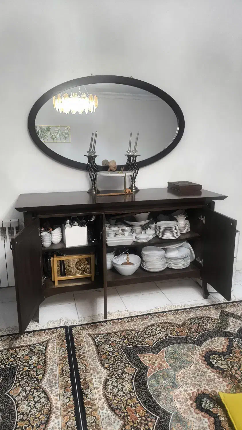 کنسول و آینه چوبی بوفه ویترین|بوفه، ویترین، کنسول|فردیس, شهرک راه آهن|دیوار