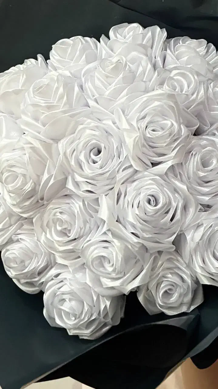 دسته گل روبانی سفید 25عددی|گل مصنوعی|مشهد, ایثار|دیوار