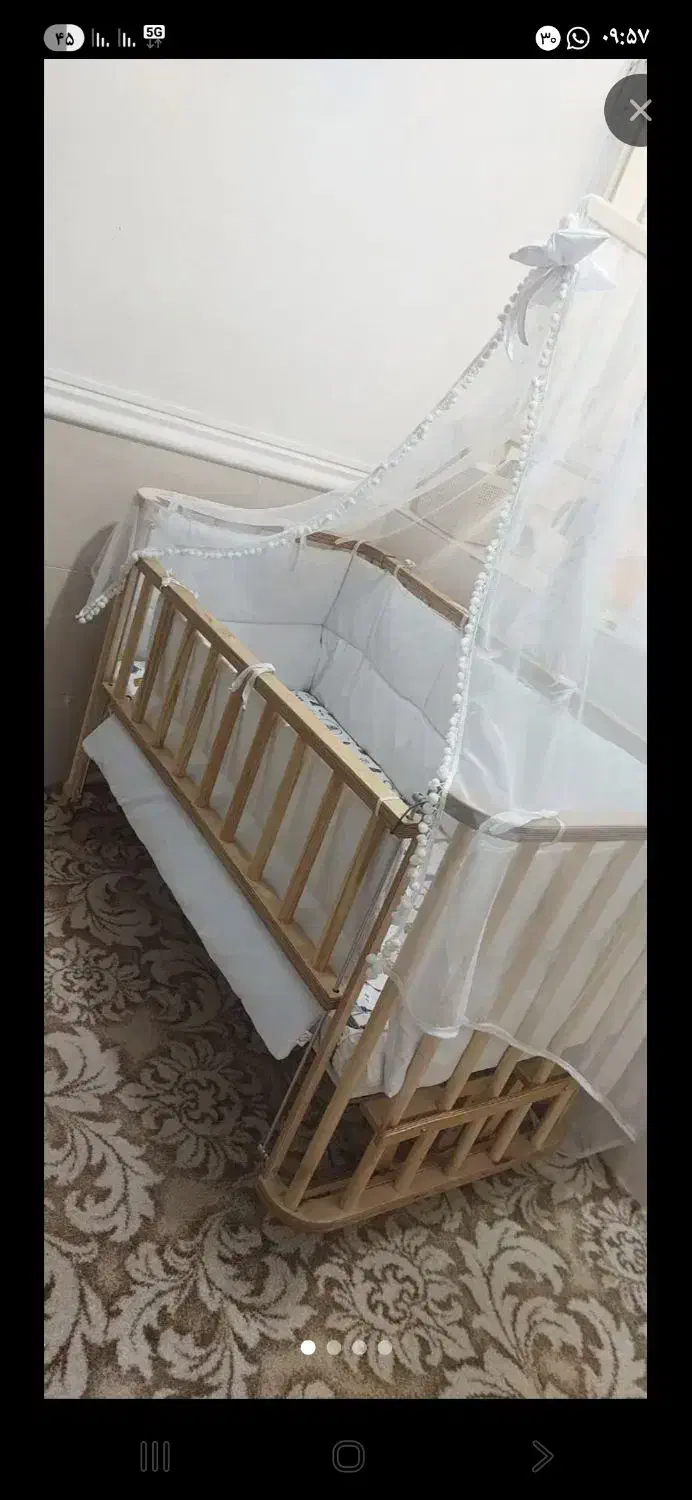 گهواره چوب نو کاکی|تخت و سرویس خواب|کاکی, |دیوار