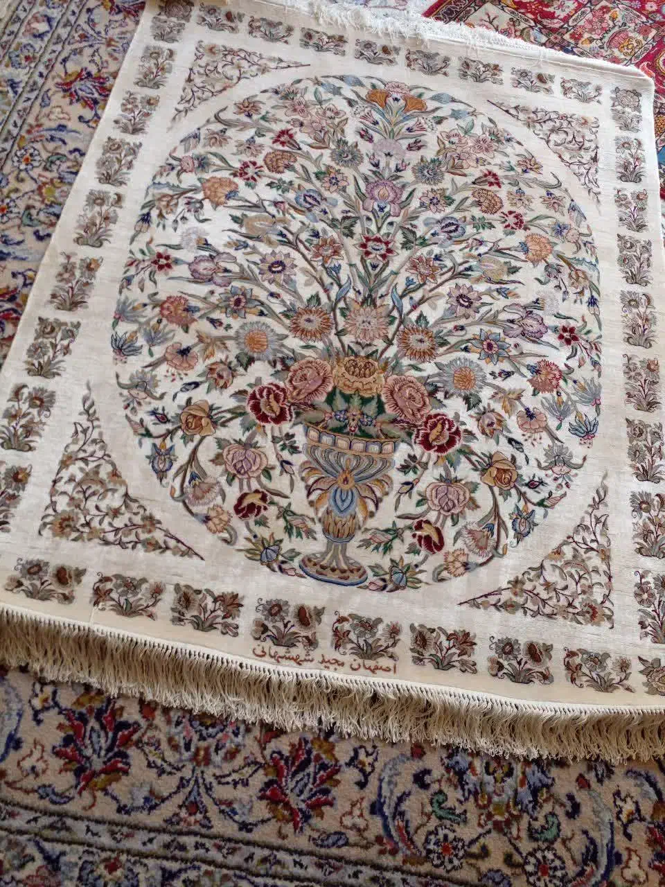 قالیچه تمام ابریشم بافت اصفهان|فرش|رودسر, |دیوار