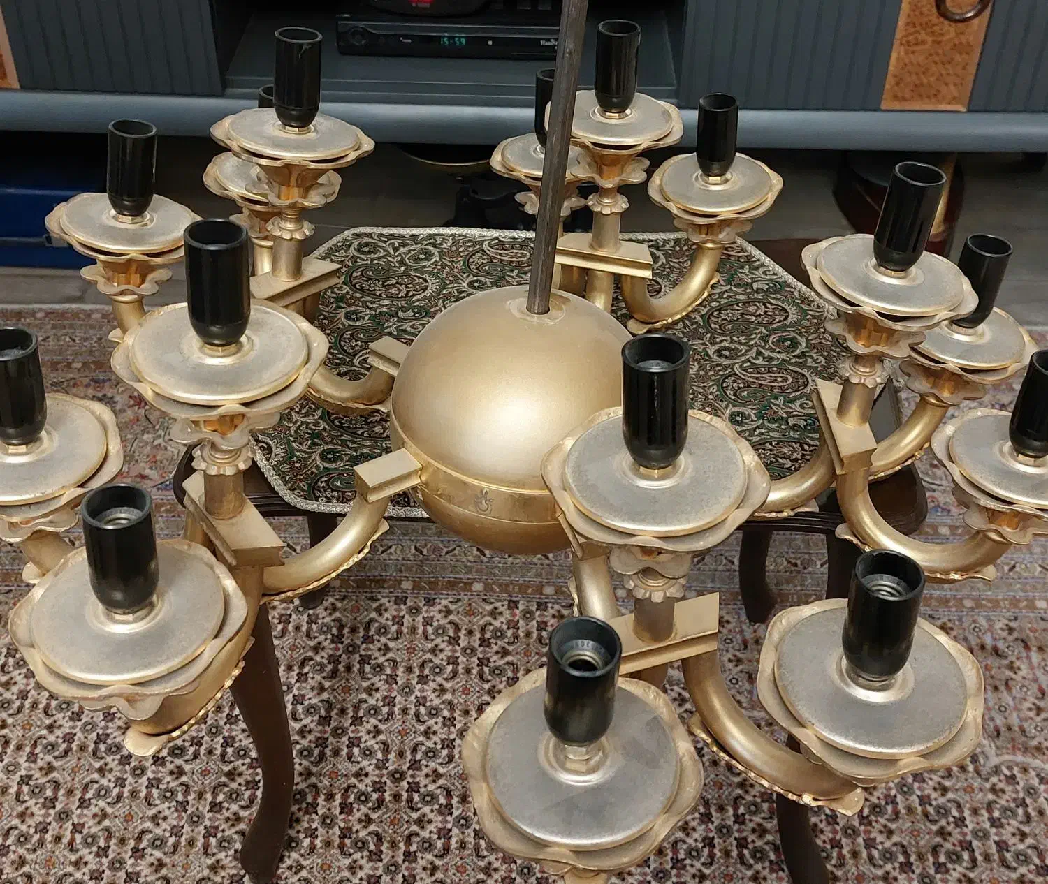 جفت لوستر ۱۵ شاخه آب طلا|لوستر و چراغ آویز|تبریز, |دیوار