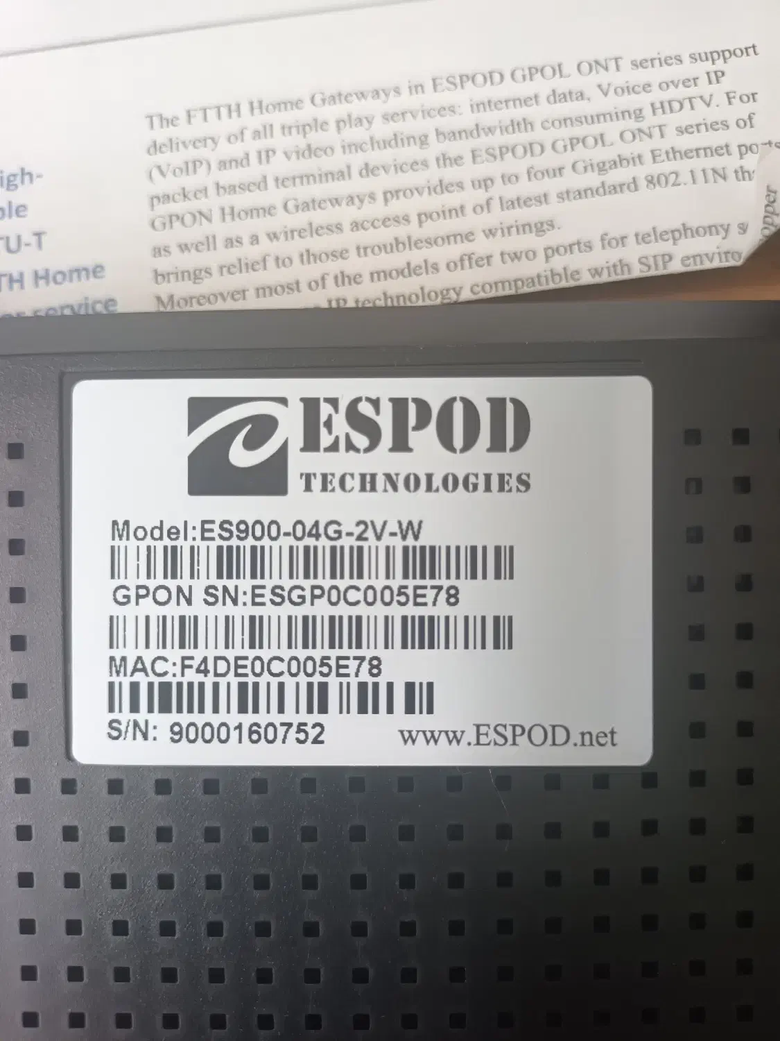 مودم اینترنت مخصوص فیبرنوری برند ESPOD|مودم و تجهیزات شبکه|تهران, بهار|دیوار