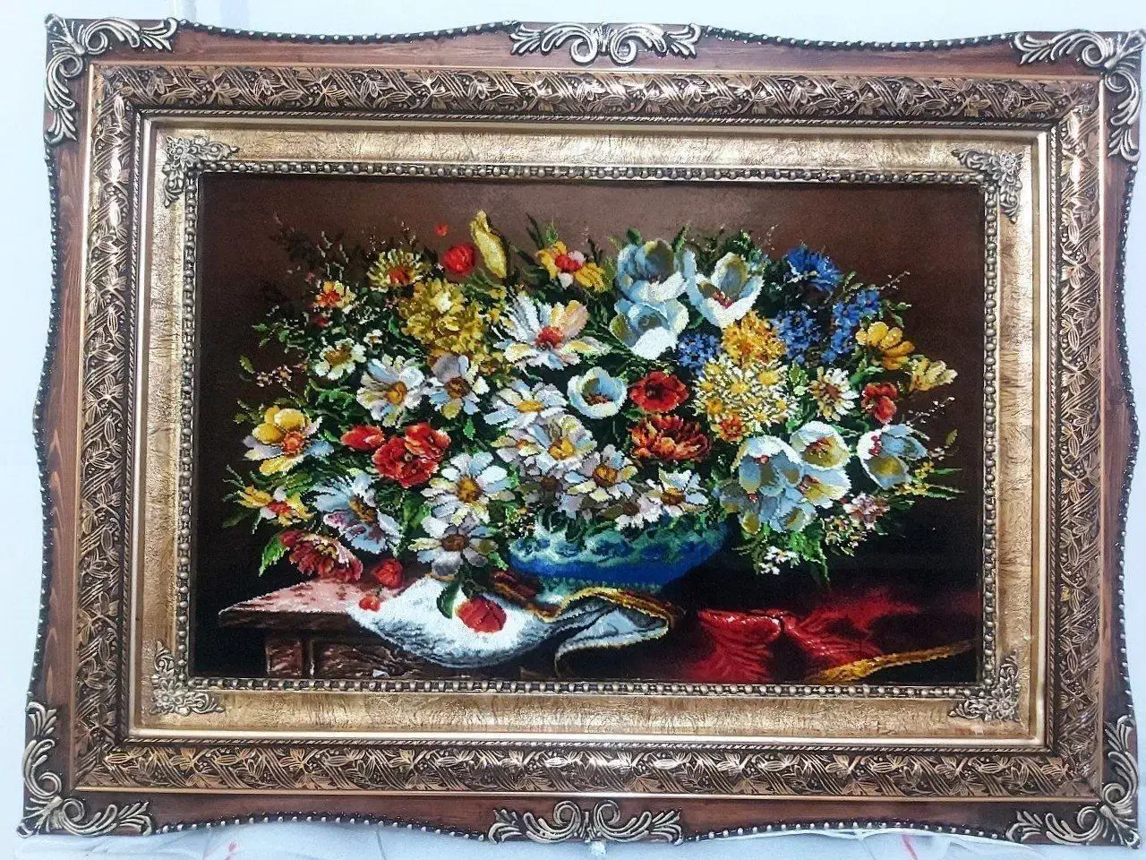 تابلو گل بابونه کد 25 دستبافت و ابریشم دار|تابلو فرش|تبریز, |دیوار