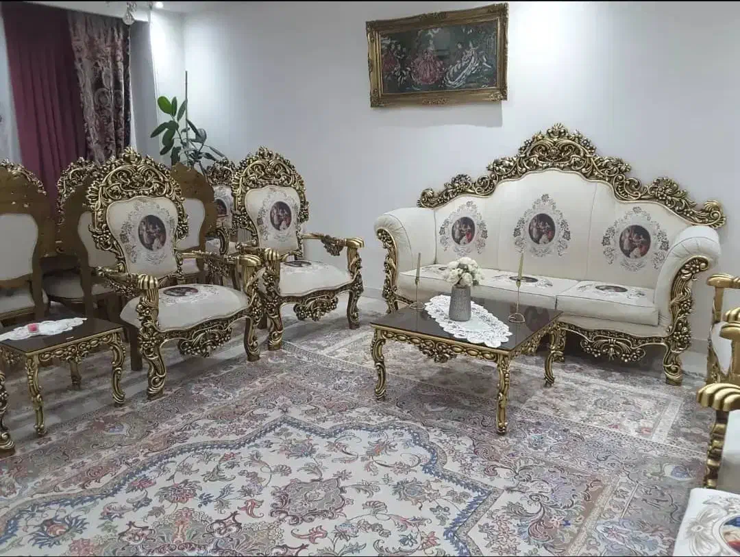 مبل ۹ نفره تمام چوب ورق طلا با نهار خوری 10|مبلمان خانگی و میز عسلی|تهران, تهرانسر مرکزی|دیوار
