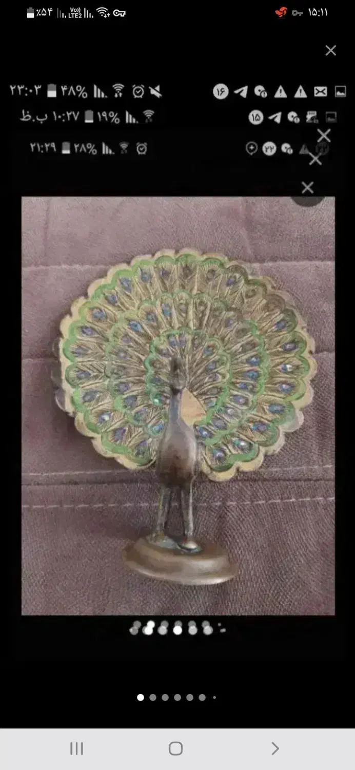 یک جفت گلدان میناکاری طاووس برنجی|کلکسیون اشیاء عتیقه|کرج, فاز ۳ گوهردشت|دیوار