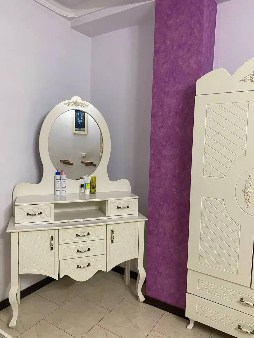 تخت یک نفره سایز ۱۲۰ با میز ارایش|تخت و سرویس خواب|آمل, |دیوار