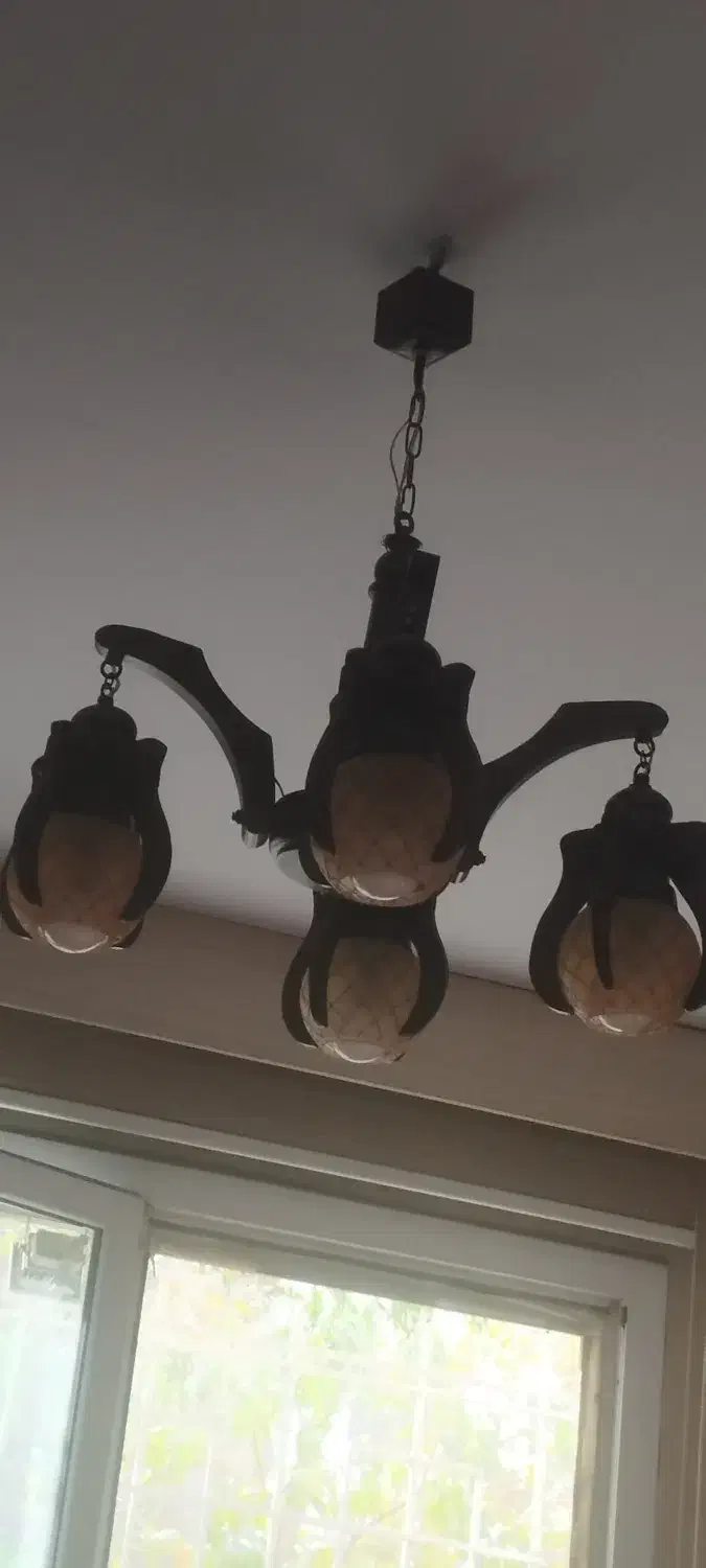 لوستر چهار شاخه چوبی|لوستر و چراغ آویز|تهران, شهرک آپادانا|دیوار