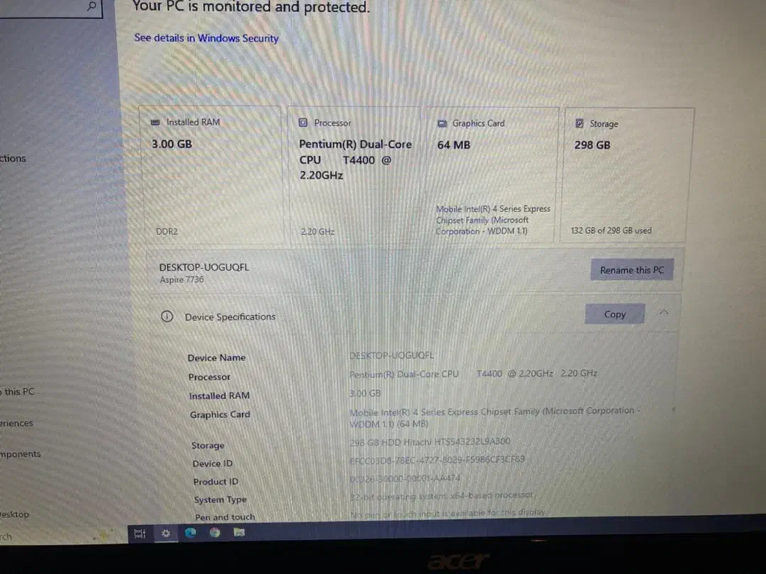 لپ‌تاپ Acer 7736Z  صفحه نمایش 17 اینچ  رم 3GB|رایانه همراه|چابکسر, |دیوار