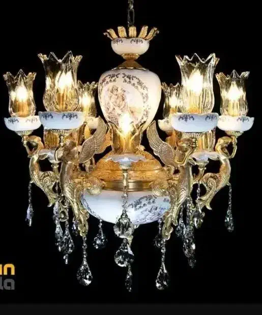 لوستر برنز فرشته 8 شاخه اصل و سنگین.کیفیت خوب|لوستر و چراغ آویز|دورود, |دیوار