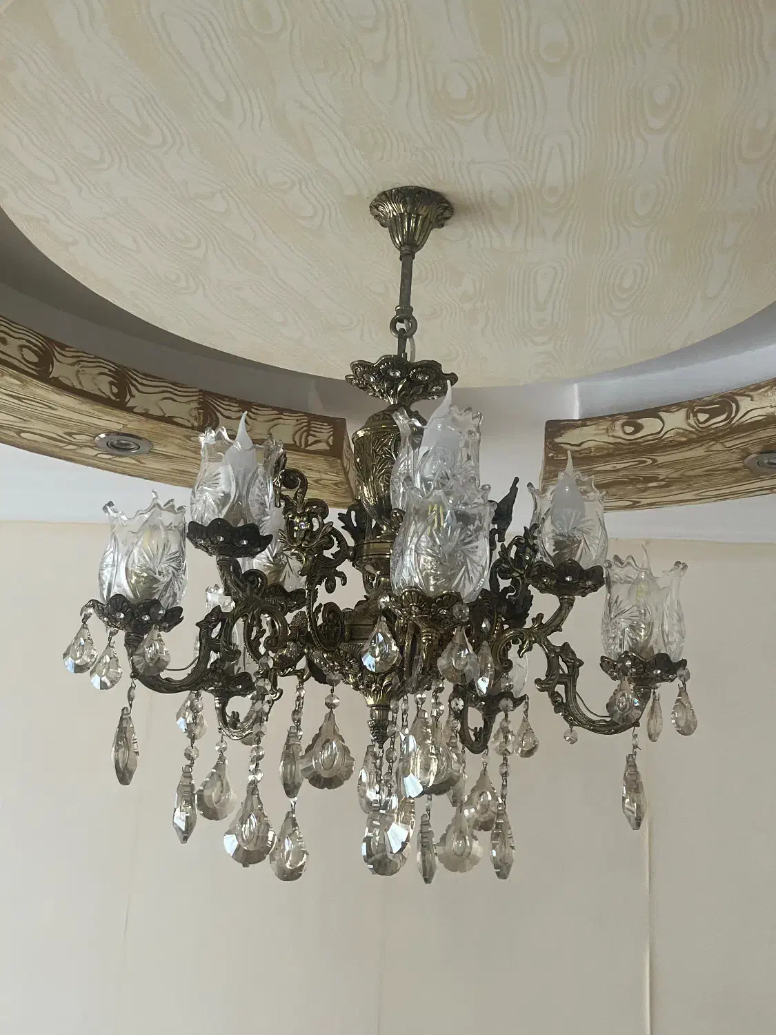 لوستر برنجی پنج شاخه ۱۰ شعله|لوستر و چراغ آویز|رشت, گلسار|دیوار