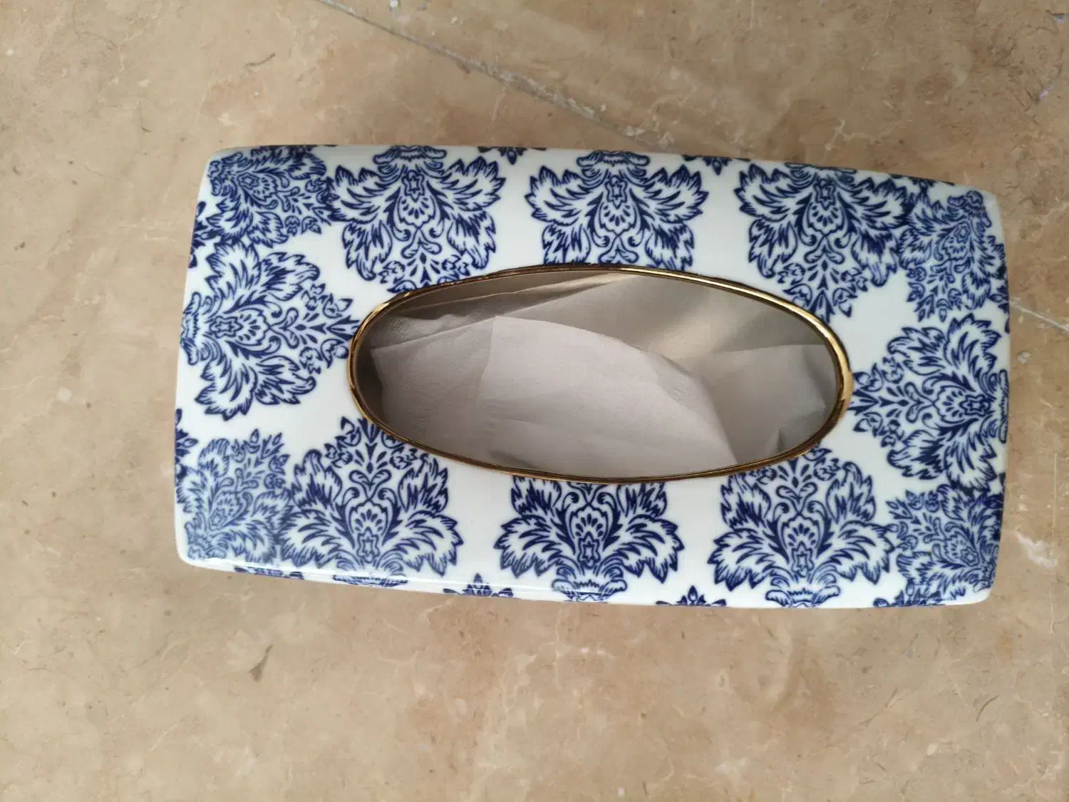 جای دستمال کاغذی چینی طرح داماس|ظروف سرو و پذیرایی|تهران, ستارخان|دیوار